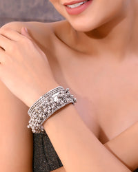 Thumbnail for VOJ Silver-Plated Ghungroo Studded Oxidized Cuff Bracelet