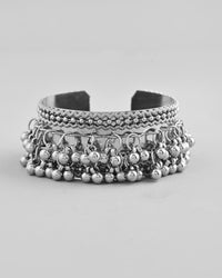 Thumbnail for VOJ Silver-Plated Ghungroo Studded Oxidized Cuff Bracelet