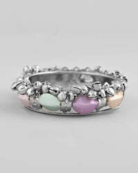 Thumbnail for VOJ Silver-Plated Multi Colour Stone Studded Oxidized Cuff Bracelet