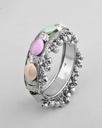 Thumbnail for VOJ Silver-Plated Multi Colour Stone Studded Oxidized Cuff Bracelet