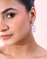 Thumbnail for VOJ Rose Gold Plated Stone Studded Rectangular Drop Earrings