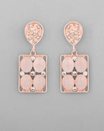 Thumbnail for VOJ Rose Gold-Polished Stone Studded Rectangular Drop Earrings - Distacart
