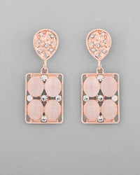 Thumbnail for VOJ Rose Gold Plated Stone Studded Rectangular Drop Earrings