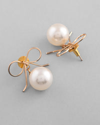 Thumbnail for VOJ Gold Plated Pearl & Bow Shaped Classic Drop Earrings