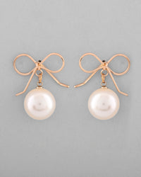 Thumbnail for VOJ Gold Plated Pearl & Bow Shaped Classic Drop Earrings