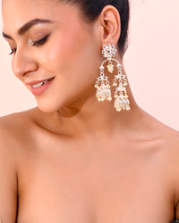 Thumbnail for VOJ Gold plated Kundan Contemporary Up & Down Jhumka Earrings