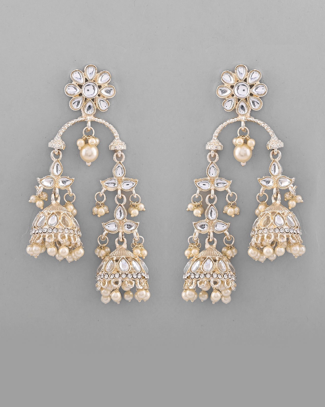 VOJ Gold plated Kundan Contemporary Up & Down Jhumka Earrings