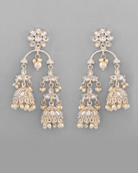 Thumbnail for VOJ Gold plated Kundan Contemporary Up & Down Jhumka Earrings