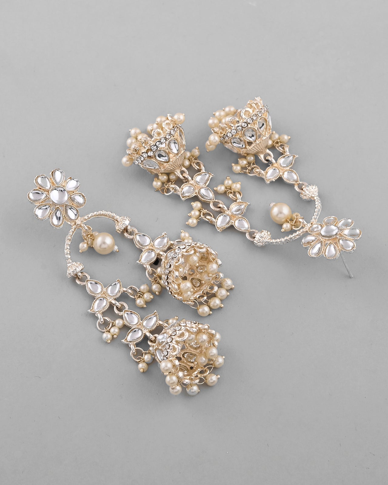 VOJ Gold plated Kundan Contemporary Up & Down Jhumka Earrings