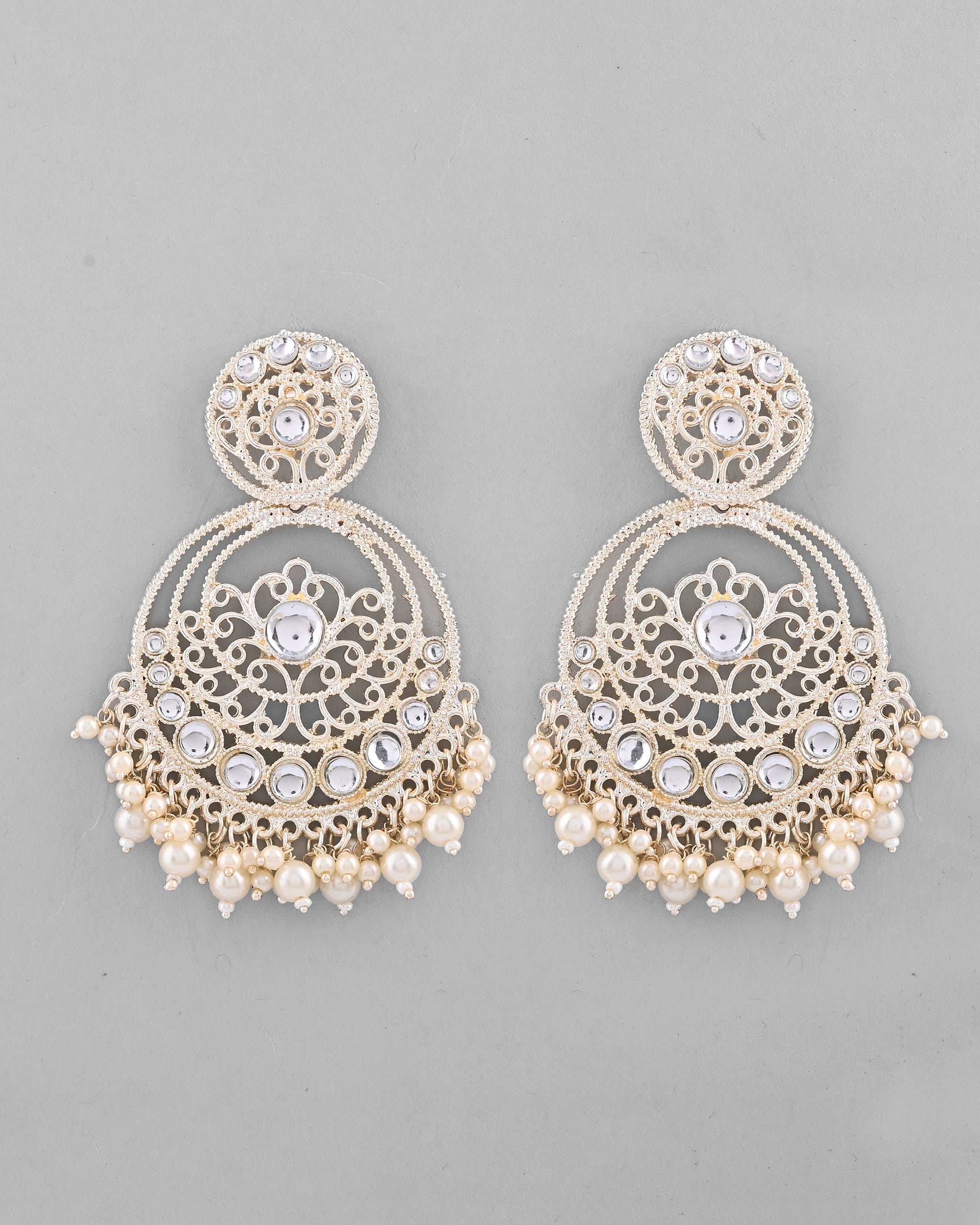 VOJ Gold-Polished Kundan Contemporary Circular Chandbaali Earrings - Distacart