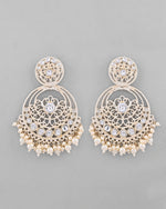 Thumbnail for VOJ Gold-Polished Kundan Contemporary Circular Chandbaali Earrings - Distacart