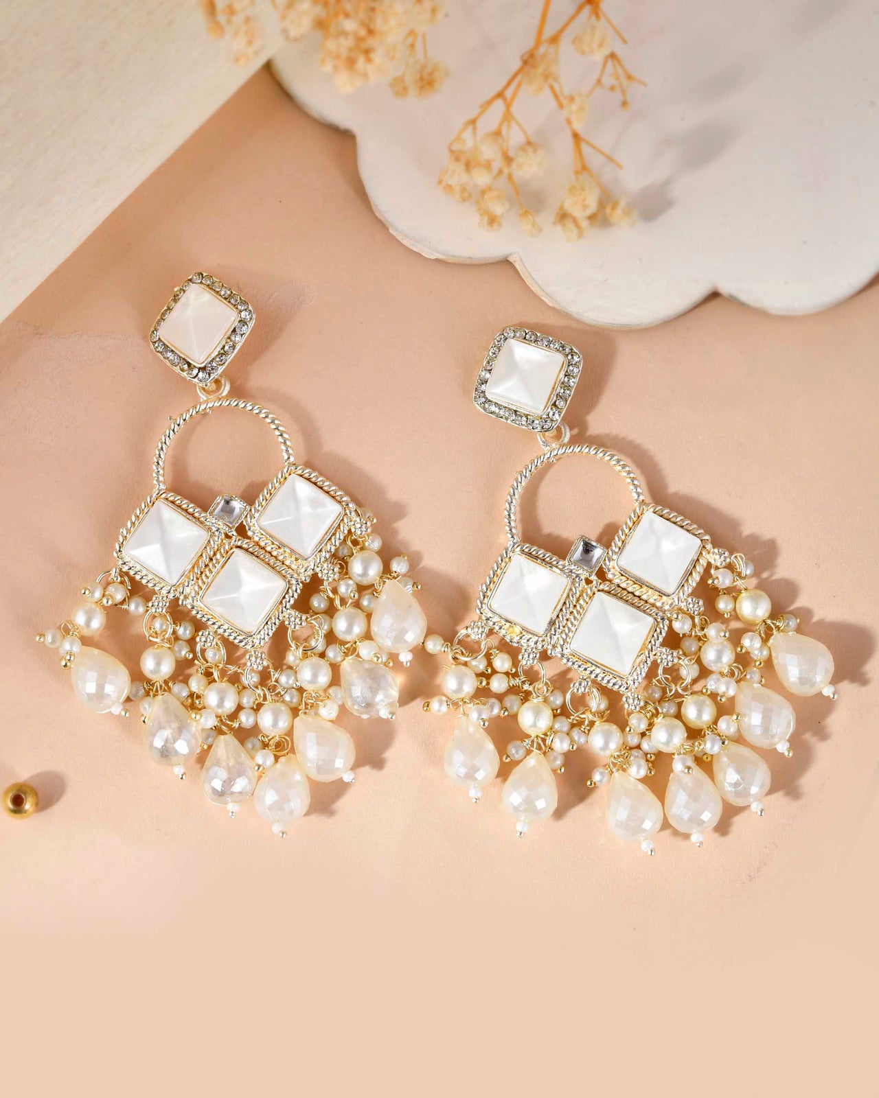 VOJ Gold Plated geometrical Shaped Classic Drop Earrings