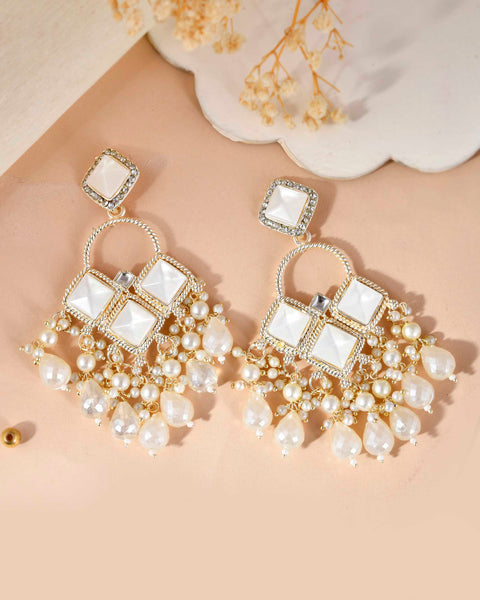 VOJ Gold Plated geometrical Shaped Classic Drop Earrings