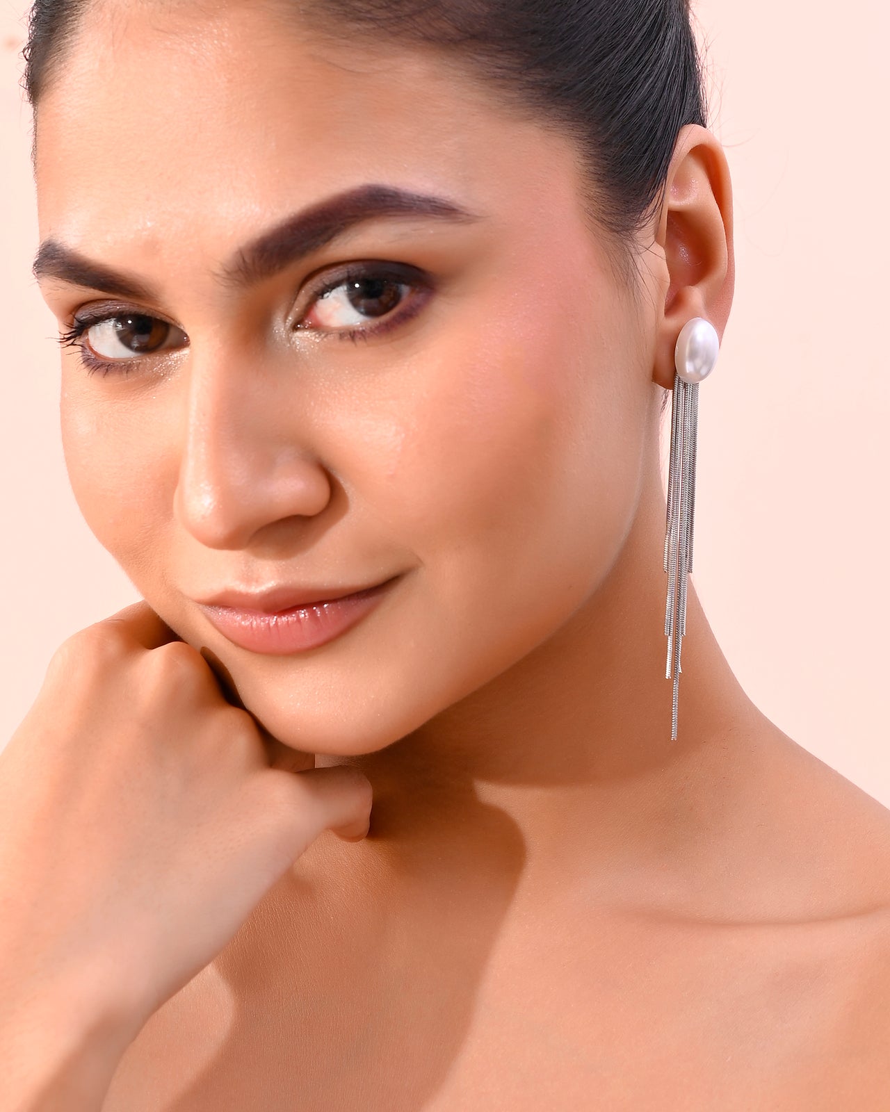 VOJ Silver-Plated Handcrafted Pearl Studded Classic Drop Earrings