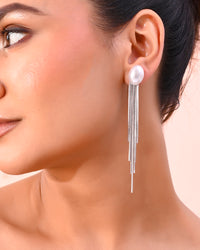 Thumbnail for VOJ Silver-Plated Handcrafted Pearl Studded Classic Drop Earrings