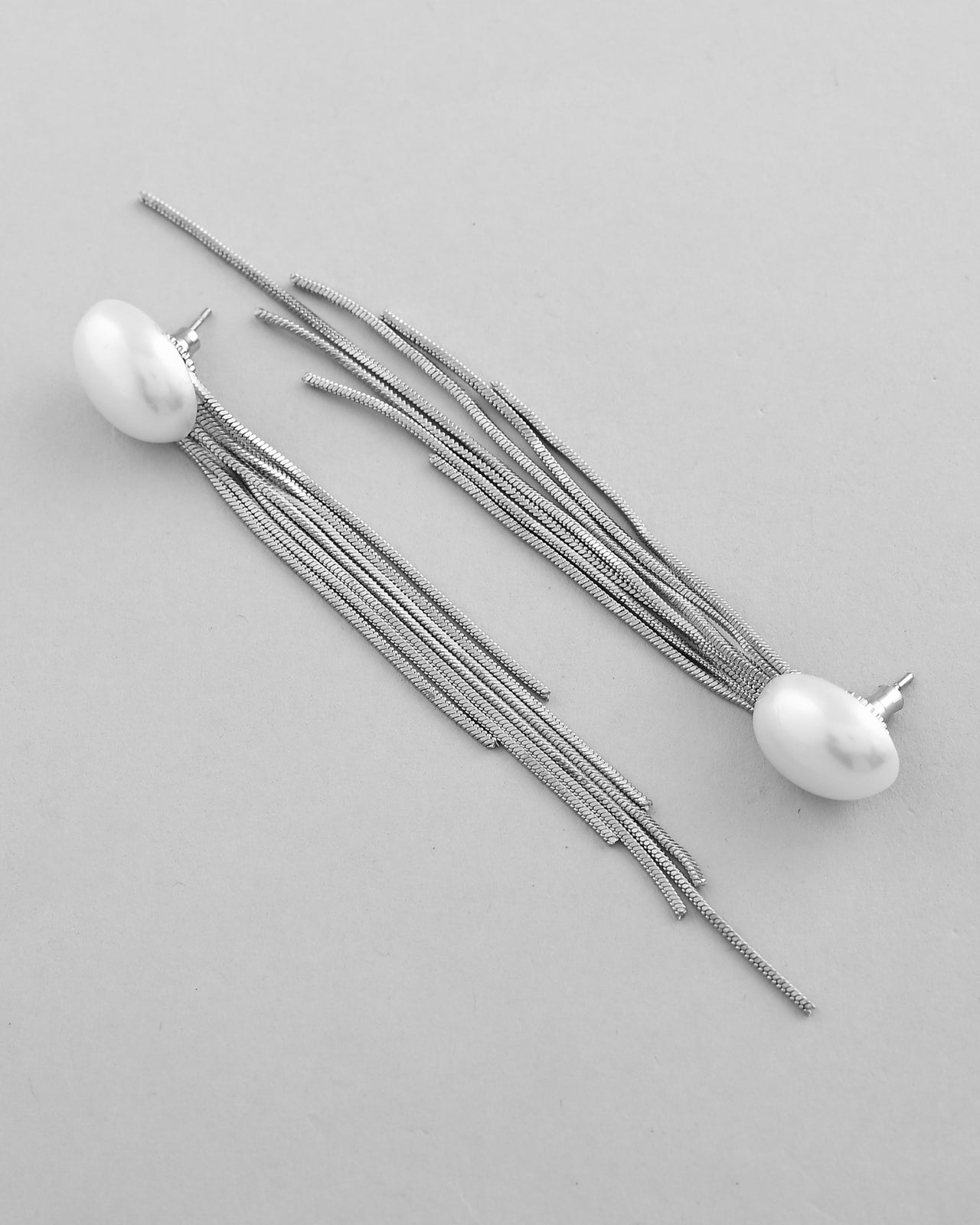 VOJ Silver-Plated Handcrafted Pearl Studded Classic Drop Earrings