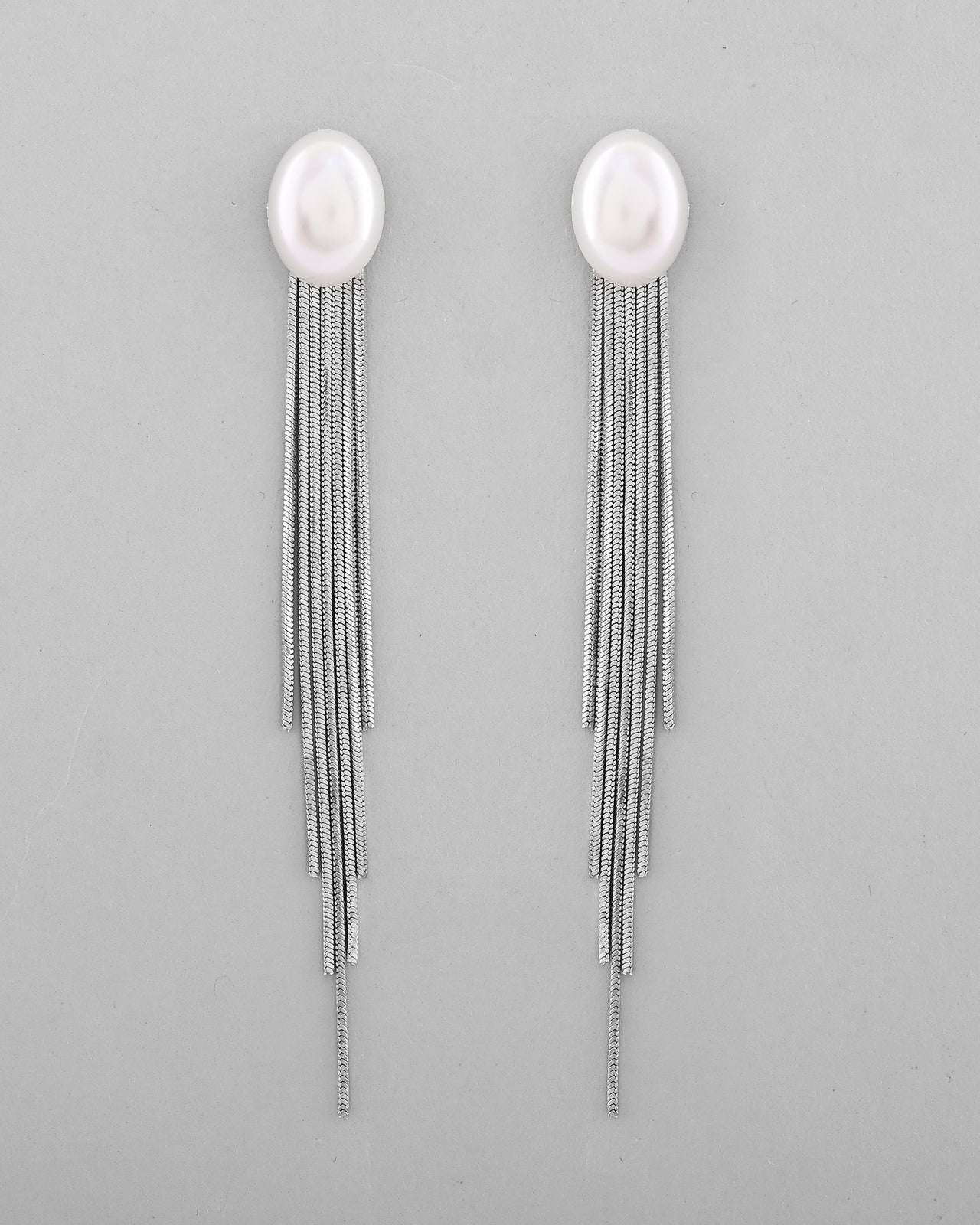 VOJ Silver-Plated Handcrafted Pearl Studded Classic Drop Earrings
