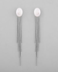 Thumbnail for VOJ Silver-Plated Handcrafted Pearl Studded Classic Drop Earrings