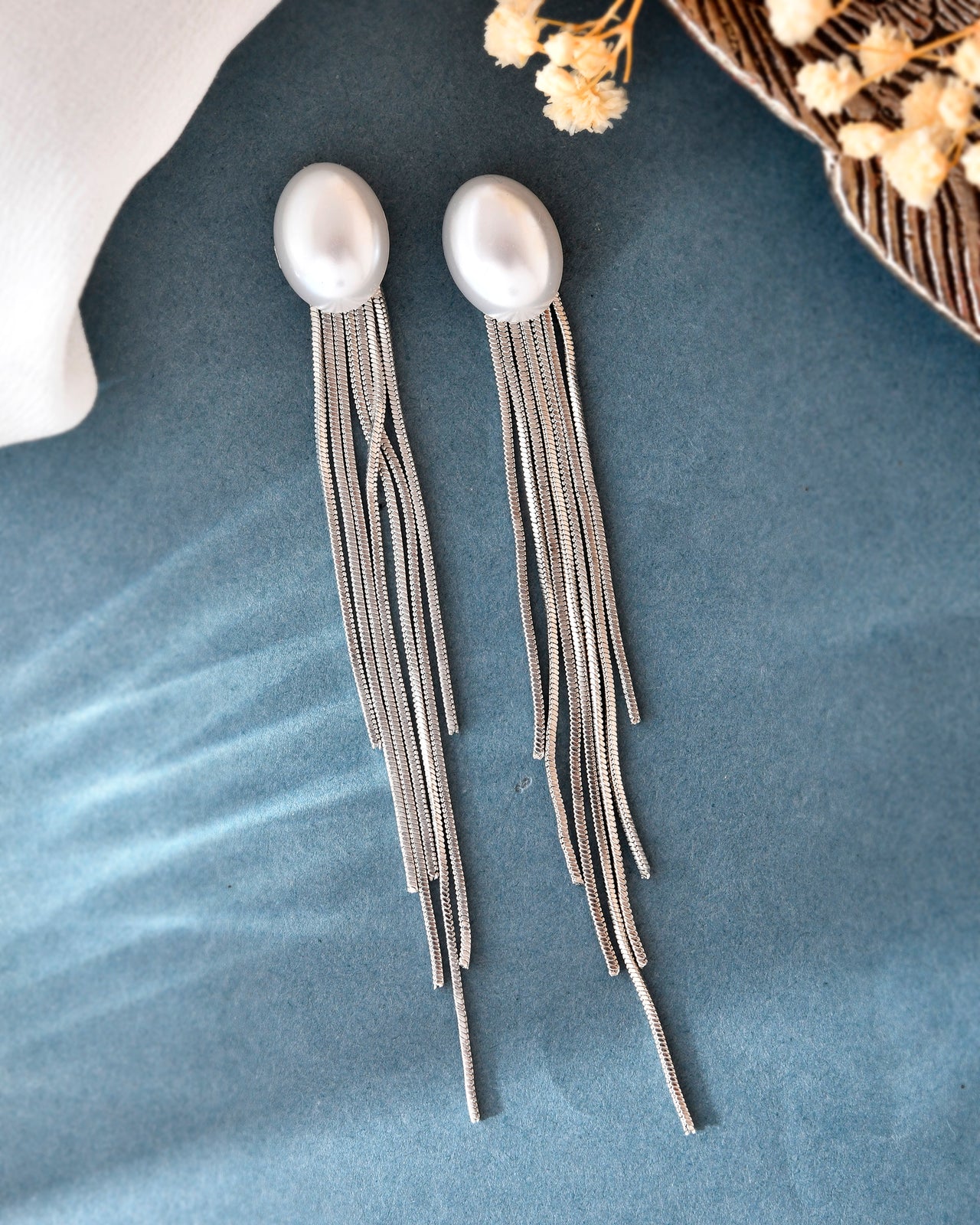 VOJ Silver-Plated Handcrafted Pearl Studded Classic Drop Earrings