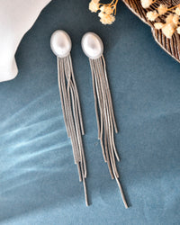 Thumbnail for VOJ Silver-Plated Handcrafted Pearl Studded Classic Drop Earrings