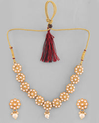 Thumbnail for VOJ Gold Plated Pearl Studded Floral Necklace And Earrings