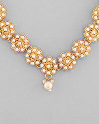 Thumbnail for VOJ Gold Plated Pearl Studded Floral Necklace And Earrings