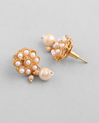 Thumbnail for VOJ Gold Plated Pearl Studded Floral Necklace And Earrings