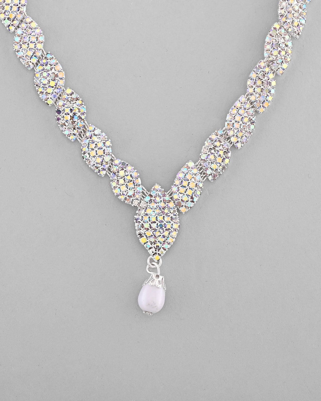 VOJ Silver Plated CZ-Stone Studded With Pearl Jewellery Set
