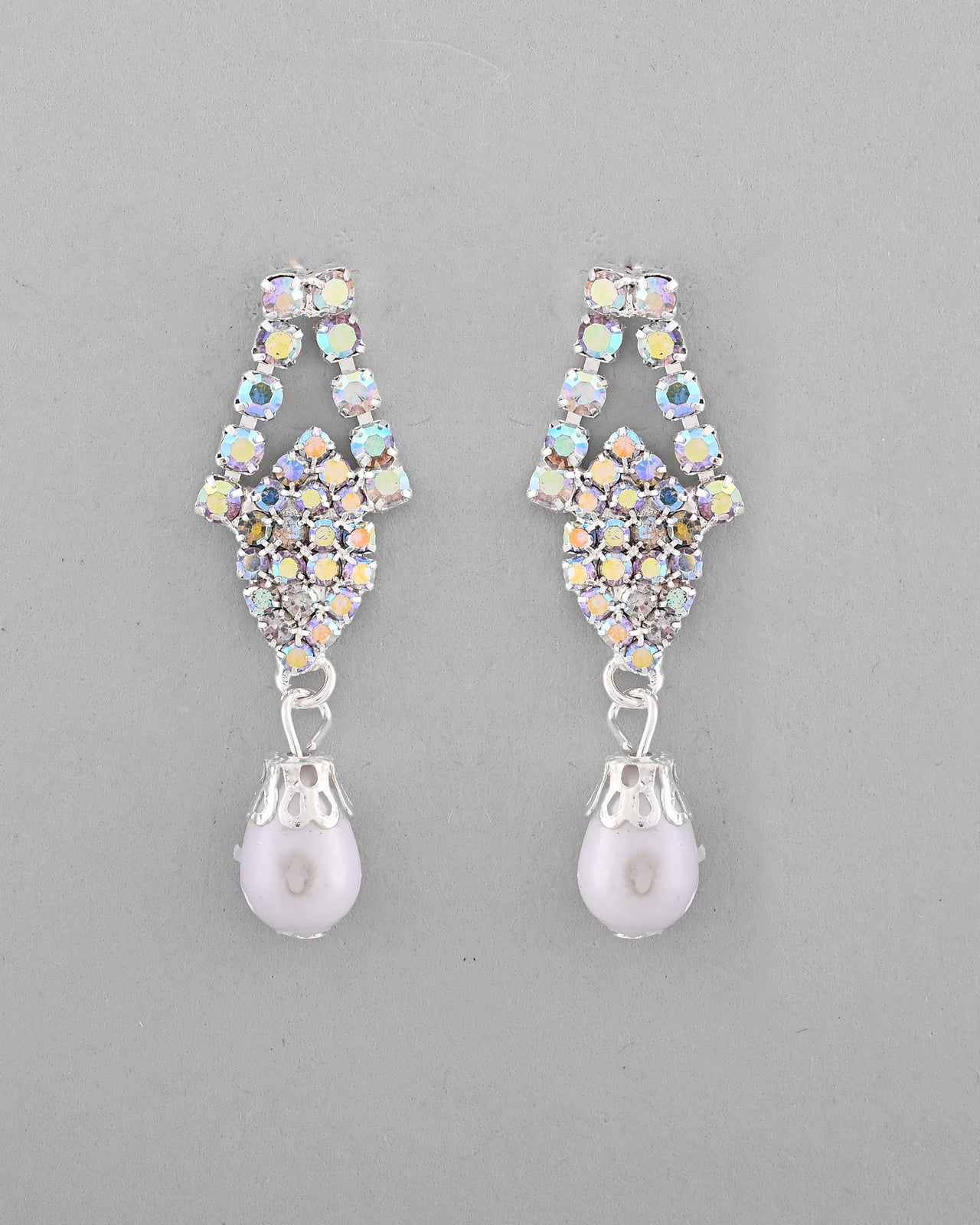 VOJ Silver Plated CZ-Stone Studded With Pearl Jewellery Set