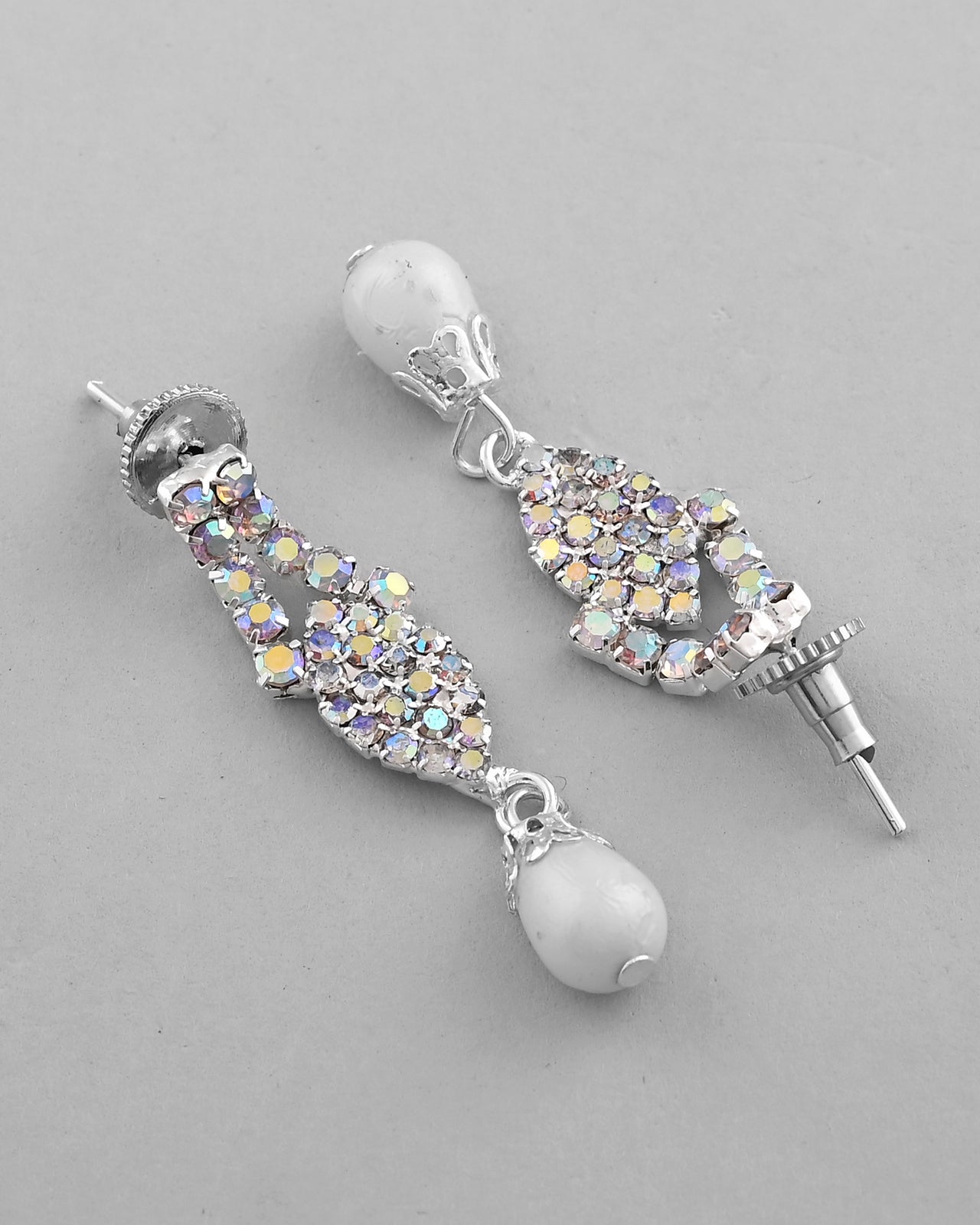 VOJ Silver Plated CZ-Stone Studded With Pearl Jewellery Set