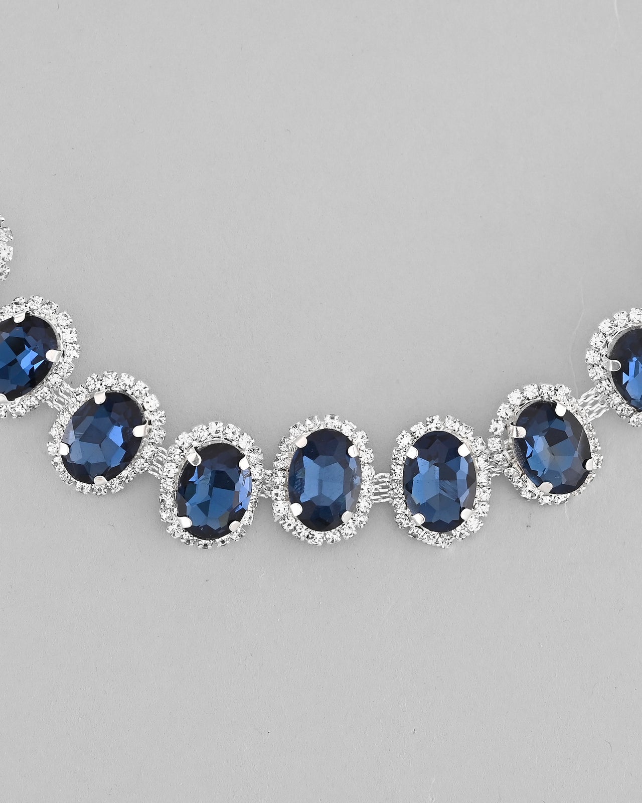 VOJ Silver Plated AD-Stone Studded With Dark Blue Stone Choker Set