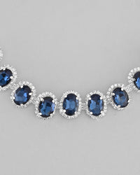 Thumbnail for VOJ Silver Plated AD-Stone Studded With Dark Blue Stone Choker Set