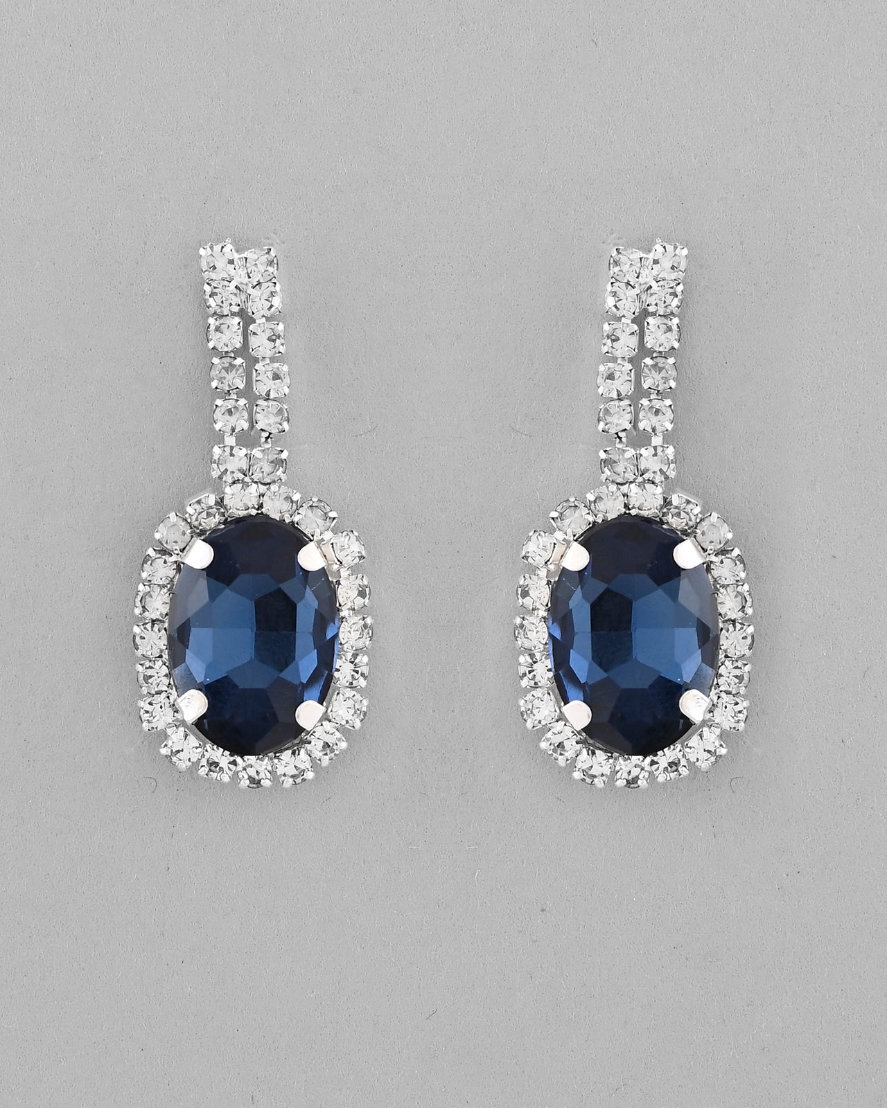 VOJ Silver Plated AD-Stone Studded With Dark Blue Stone Choker Set