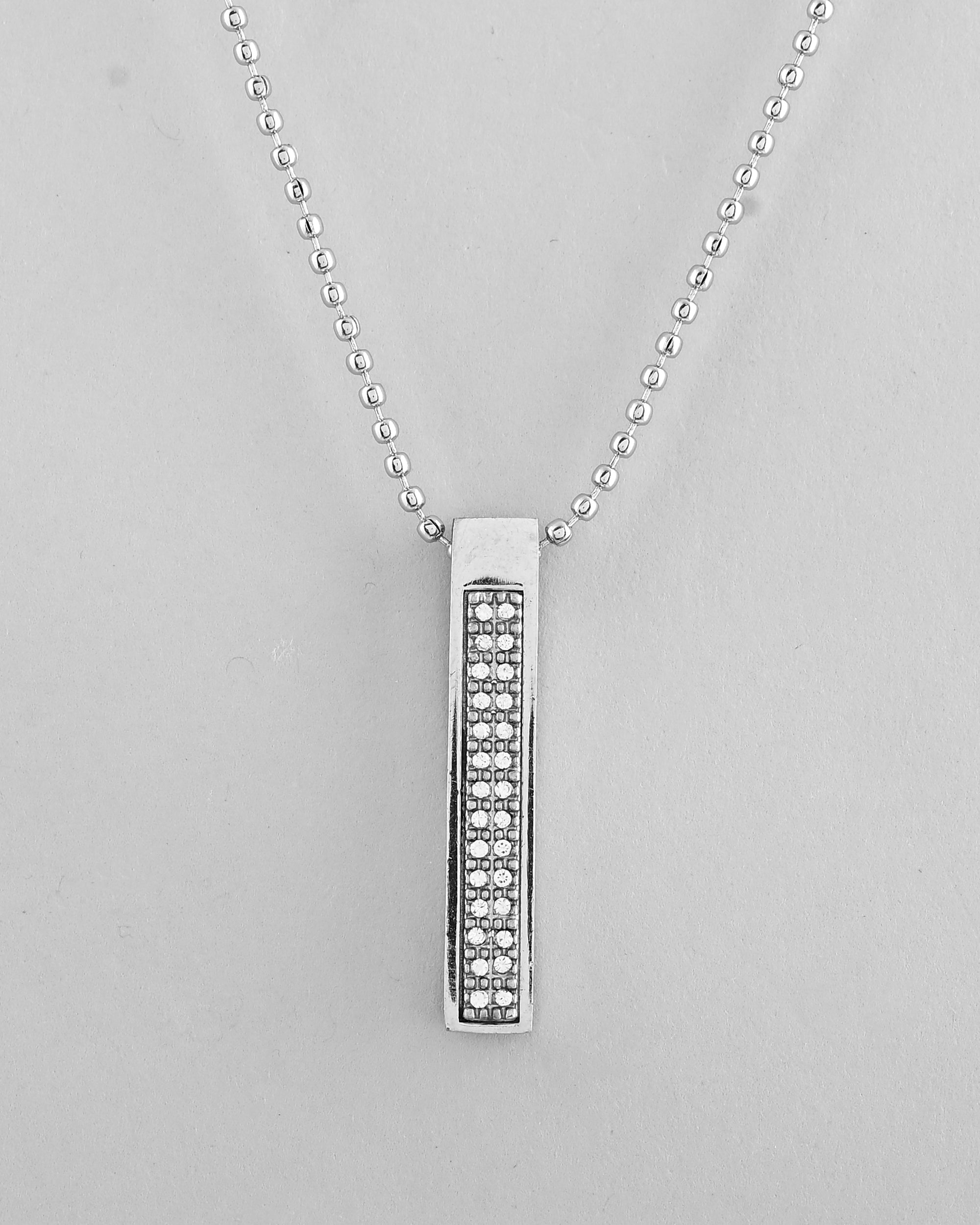 VOJ Silver Plated Men Chain With Rectangular Shaped AD Stone Studded Pendent - Distacart