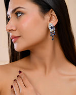 Thumbnail for VOJ Silver Plated Ad And Blue Stone Studded Multi Layer Drop Earrings - Distacart