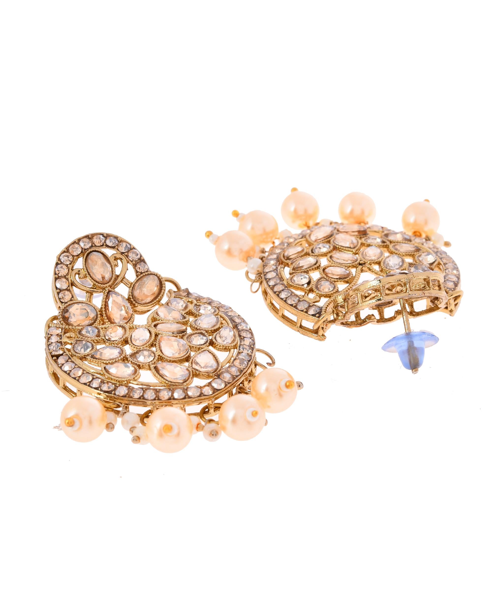 VOJ Gold-Polished Stone Studded Designer Choker With Earrings And Maang Tikka Set - Distacart