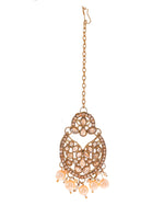 Thumbnail for VOJ Gold-Polished Stone Studded Designer Choker With Earrings And Maang Tikka Set - Distacart