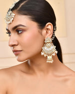Thumbnail for VOJ Gold-Polished Kundan Studded Earrings with Maang Tikka - Distacart