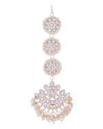 Thumbnail for VOJ Gold-Polished Kundan Studded Earrings with Maang Tikka - Distacart