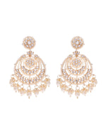 Thumbnail for VOJ Gold-Polished Kundan And Pearl Studded Circular Earrings - Distacart