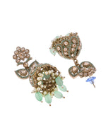Thumbnail for VOJ Mint Green Stone Studded Gold-Polished Jhumkas - Distacart