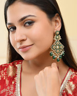Thumbnail for VOJ Green Stone Studded Gold-Polished Square Shaped Earrings - Distacart
