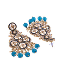 Thumbnail for VOJ Blue Stone Studded Gold Plated Crescent Shaped Earrings