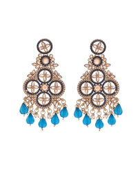 Thumbnail for VOJ Blue Stone Studded Gold Plated Crescent Shaped Earrings