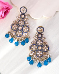 Thumbnail for VOJ Blue Stone Studded Gold Plated Crescent Shaped Earrings