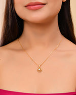 Thumbnail for VOJ Gold-Polished Flower Shaped Ad Studded Pendant With Chain - Distacart