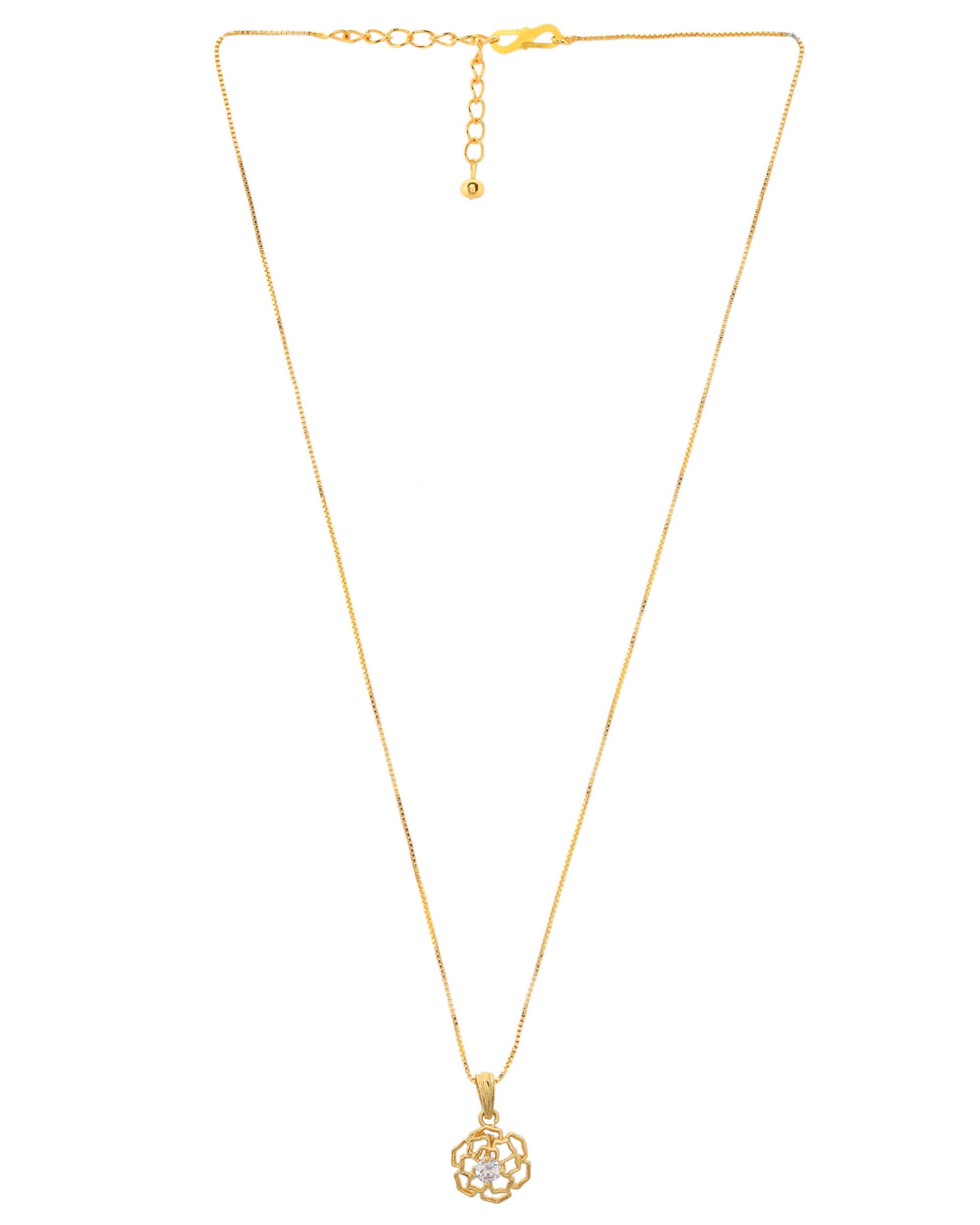 VOJ Gold-Polished Flower Shaped Ad Studded Pendant With Chain - Distacart