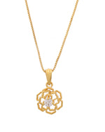 Thumbnail for VOJ Gold-Polished Flower Shaped Ad Studded Pendant With Chain - Distacart