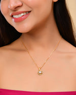 Thumbnail for VOJ Gold-Polished Flower Shaped Ad Studded Pendant With Chain - Distacart