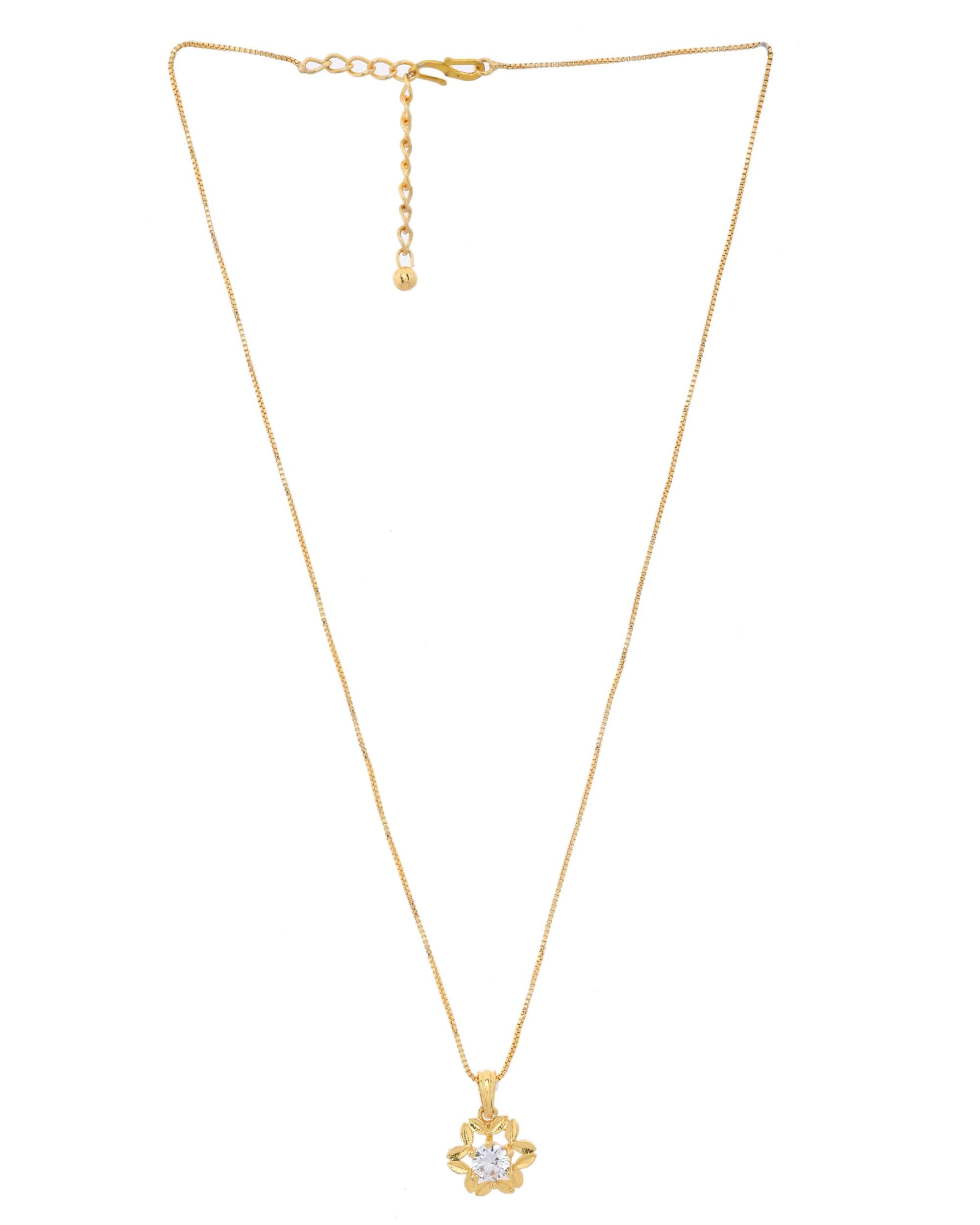 VOJ Gold-Polished Flower Shaped Ad Studded Pendant With Chain - Distacart